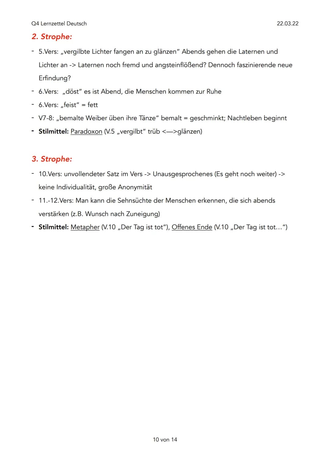 Q4 Lernzettel Deutsch
Expressionismus (1910-1925)
Ziele:
- Darstellung der Wirklichkeit
- Beseitigung der Autoritäten, stattdessen ,,Individ