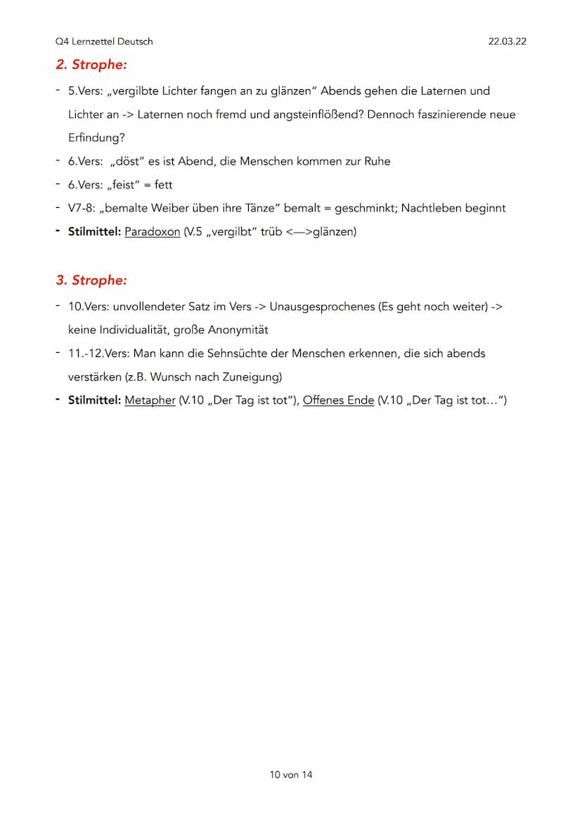 Q4 Lernzettel Deutsch
Expressionismus (1910-1925)
Ziele:
- Darstellung der Wirklichkeit
- Beseitigung der Autoritäten, stattdessen ,,Individ