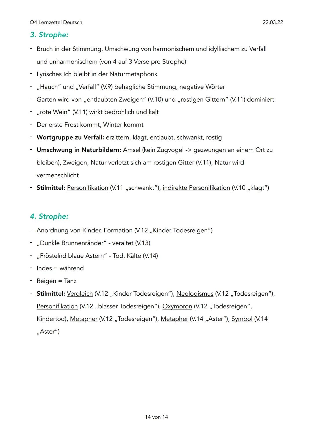 Q4 Lernzettel Deutsch
Expressionismus (1910-1925)
Ziele:
- Darstellung der Wirklichkeit
- Beseitigung der Autoritäten, stattdessen ,,Individ