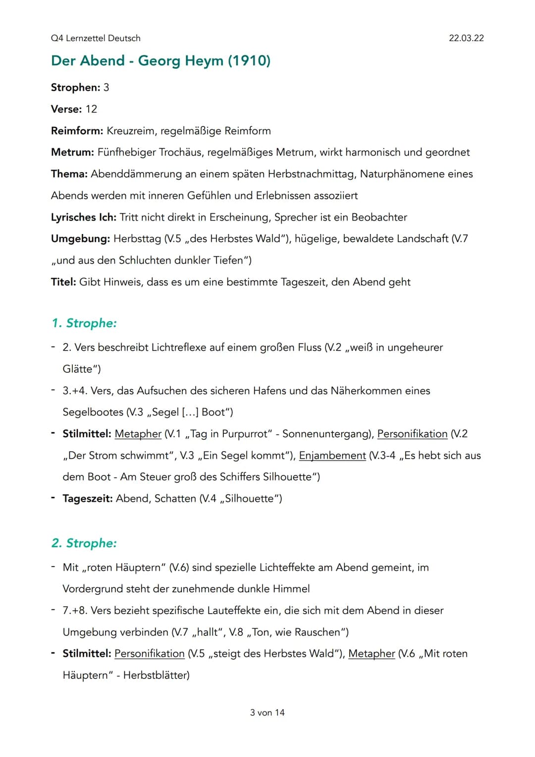 Q4 Lernzettel Deutsch
Expressionismus (1910-1925)
Ziele:
- Darstellung der Wirklichkeit
- Beseitigung der Autoritäten, stattdessen ,,Individ