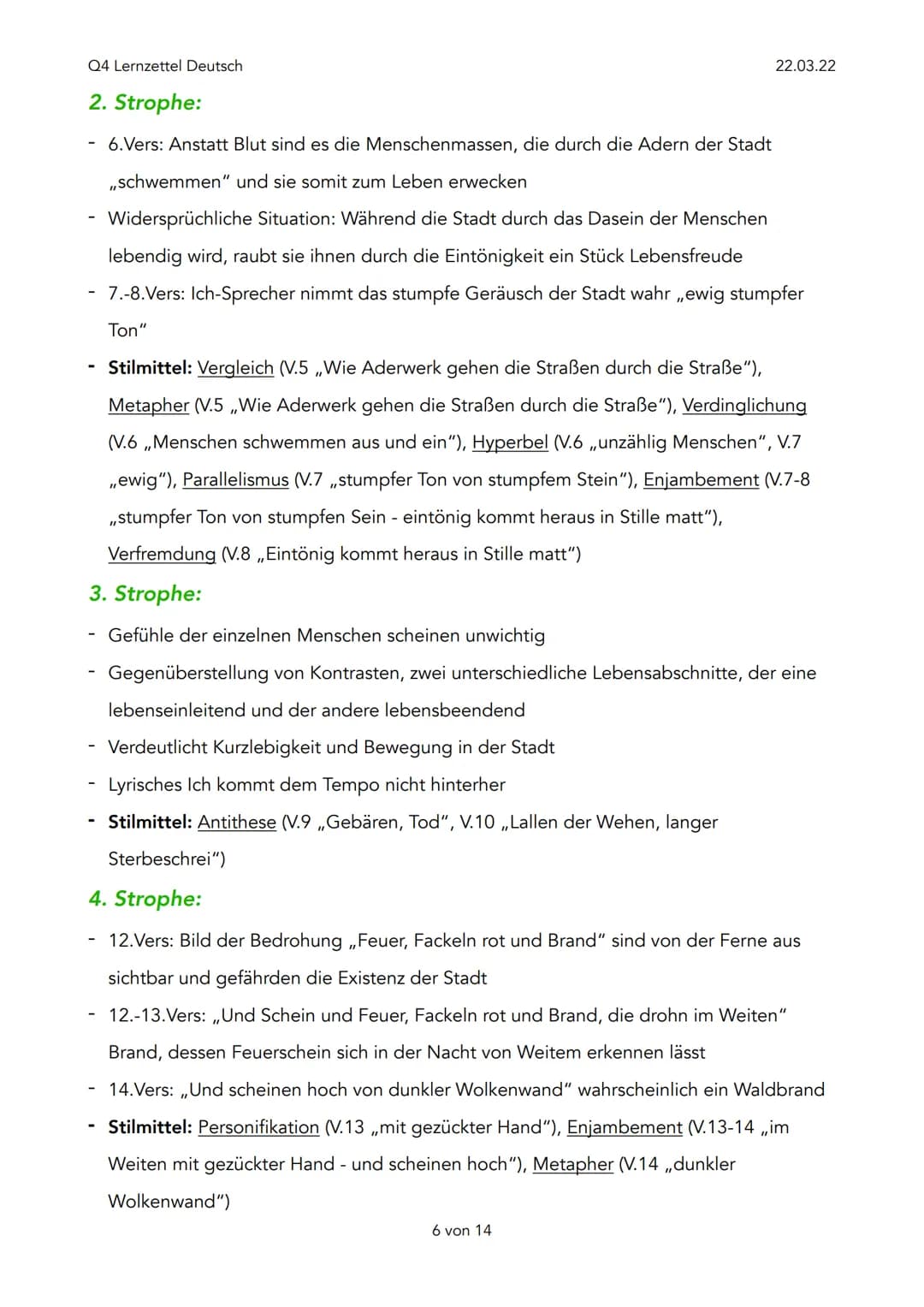 Q4 Lernzettel Deutsch
Expressionismus (1910-1925)
Ziele:
- Darstellung der Wirklichkeit
- Beseitigung der Autoritäten, stattdessen ,,Individ