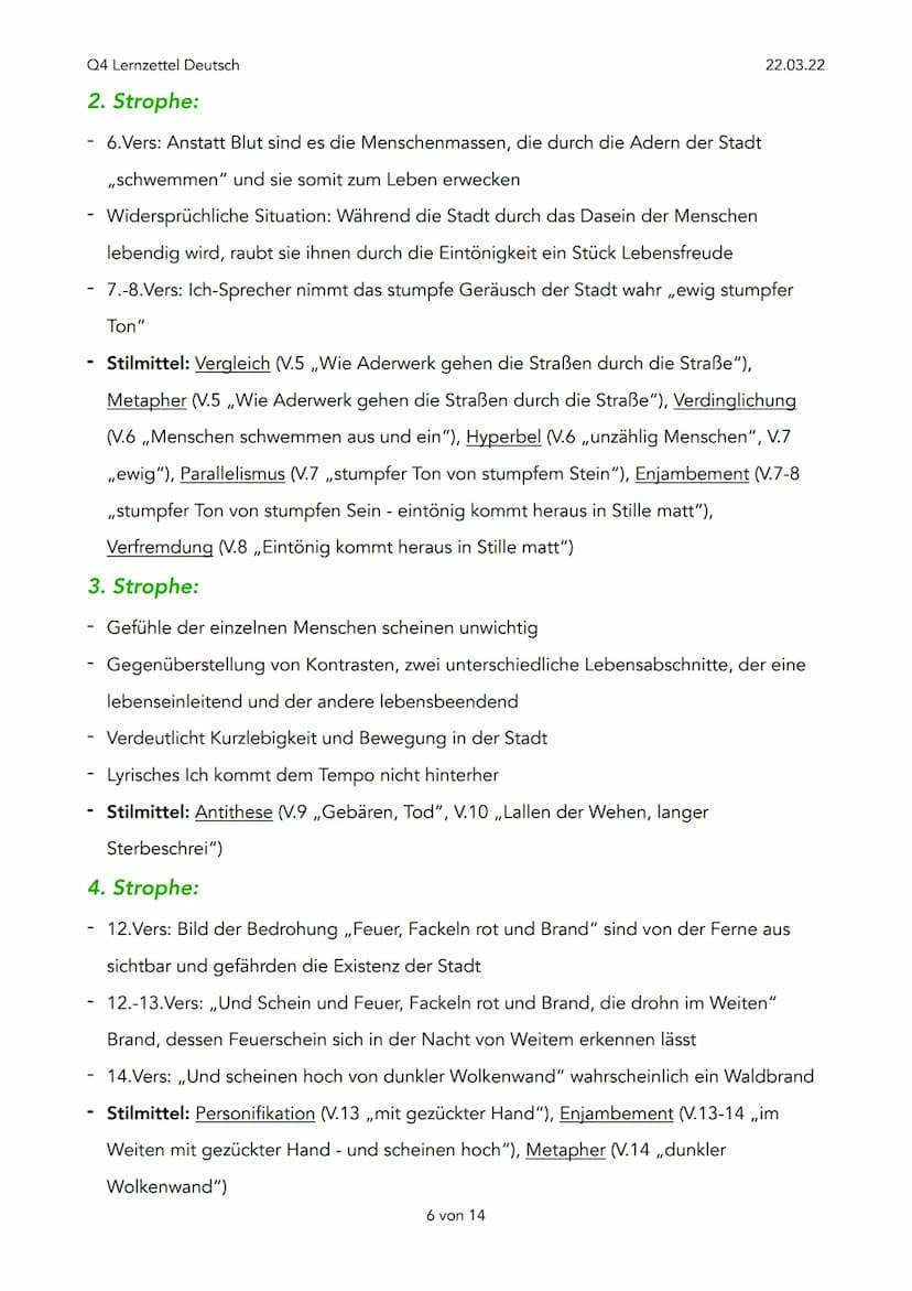 Q4 Lernzettel Deutsch
Expressionismus (1910-1925)
Ziele:
- Darstellung der Wirklichkeit
- Beseitigung der Autoritäten, stattdessen ,,Individ