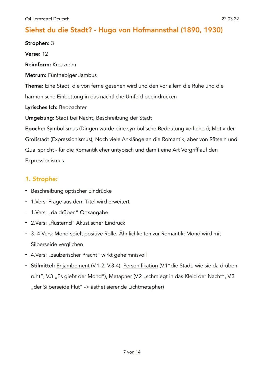 Q4 Lernzettel Deutsch
Expressionismus (1910-1925)
Ziele:
- Darstellung der Wirklichkeit
- Beseitigung der Autoritäten, stattdessen ,,Individ