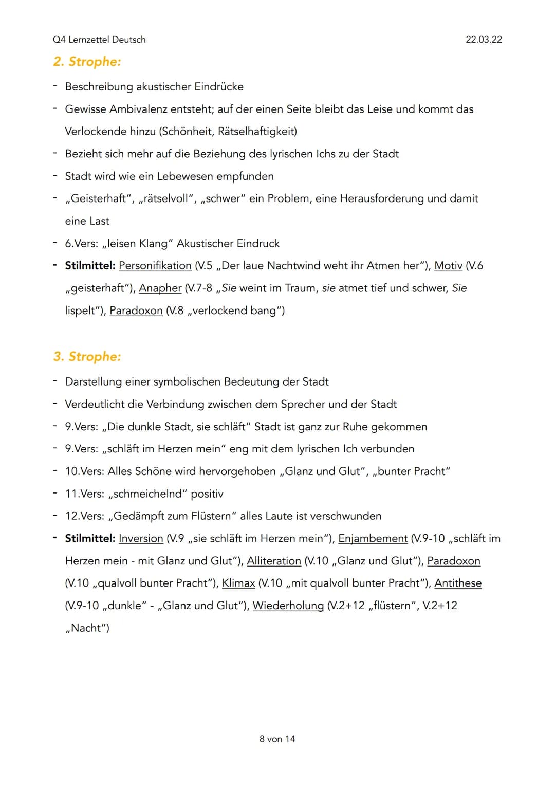 Q4 Lernzettel Deutsch
Expressionismus (1910-1925)
Ziele:
- Darstellung der Wirklichkeit
- Beseitigung der Autoritäten, stattdessen ,,Individ