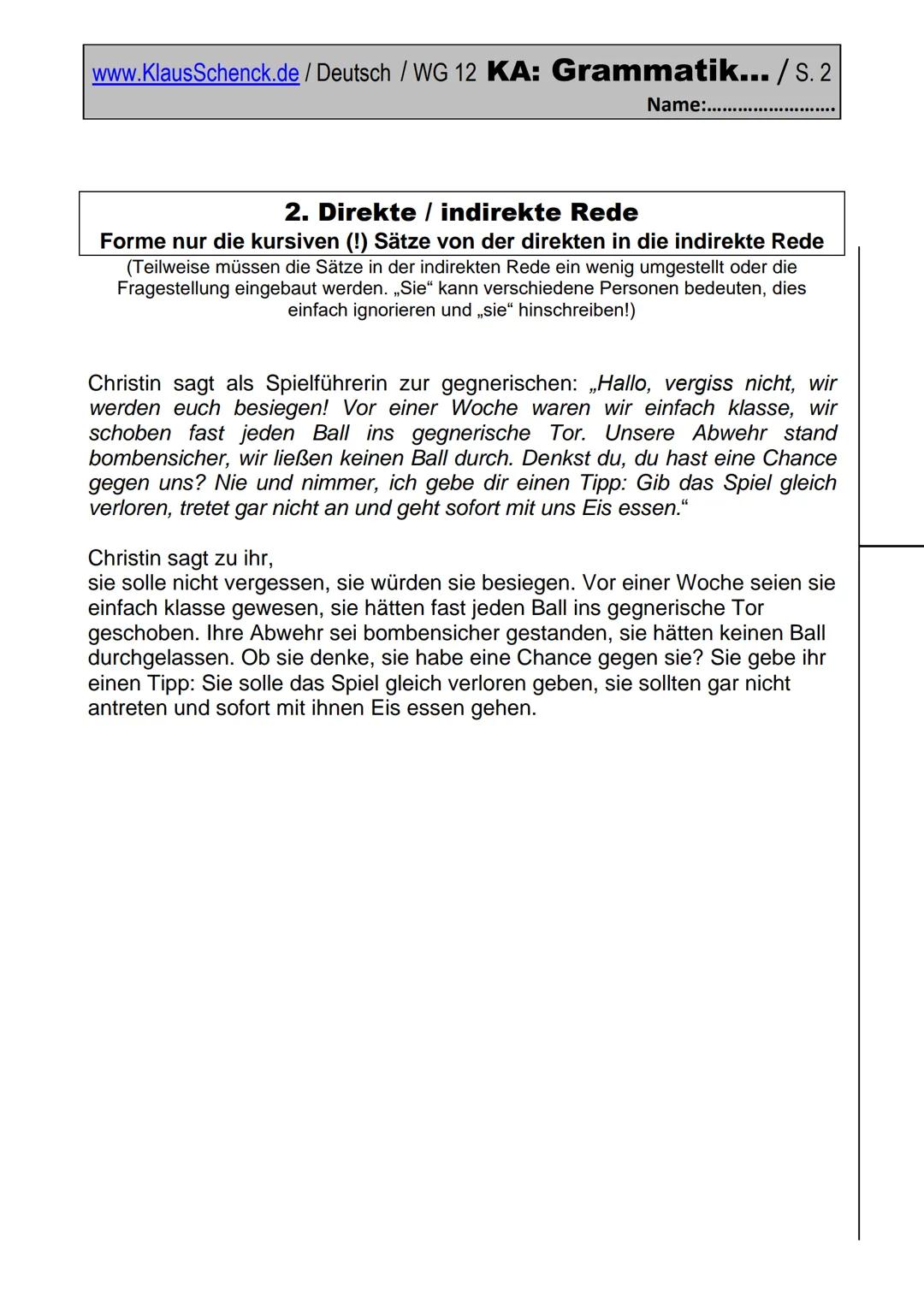 www.KlausSchenck.de / Deutsch / WG 13 KA: Grammatik / S. 1
(Deutsch/Grammatik/KAWortZeit-WG13-17)
Klasse: WG 13
Fehlerzahl:
Name:
Durchschni