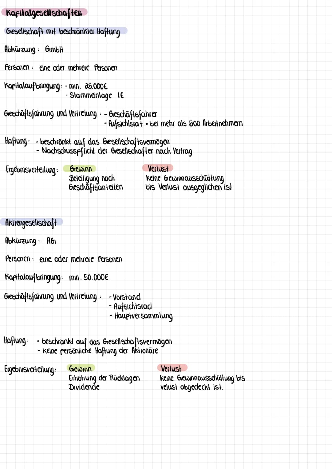 Rechtsformen von Unternehmen
Personengesellschaften = natürliche Personen
GmbH, UG
Kapitalgesellschaften
AG
Gesellschaften
Rechtsformen von 