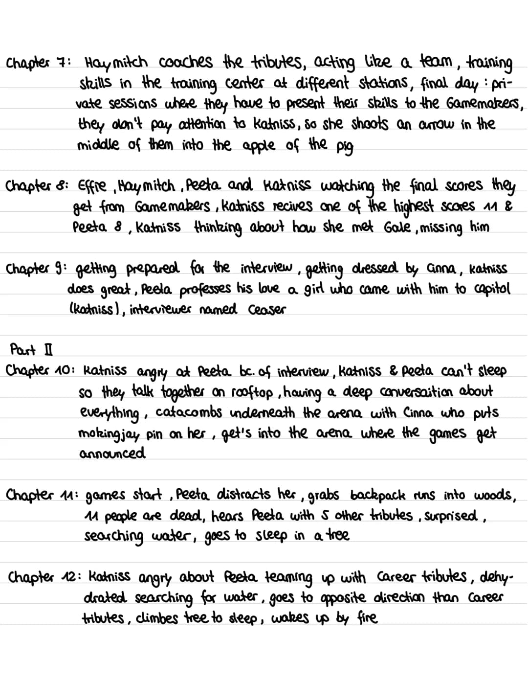 Reading Activity: Summary of each chapter
Part I
Chapter 1: Katniss goes hunting in the woods, life in the districts get's explained
(living