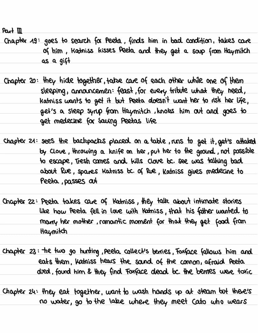 Reading Activity: Summary of each chapter
Part I
Chapter 1: Katniss goes hunting in the woods, life in the districts get's explained
(living