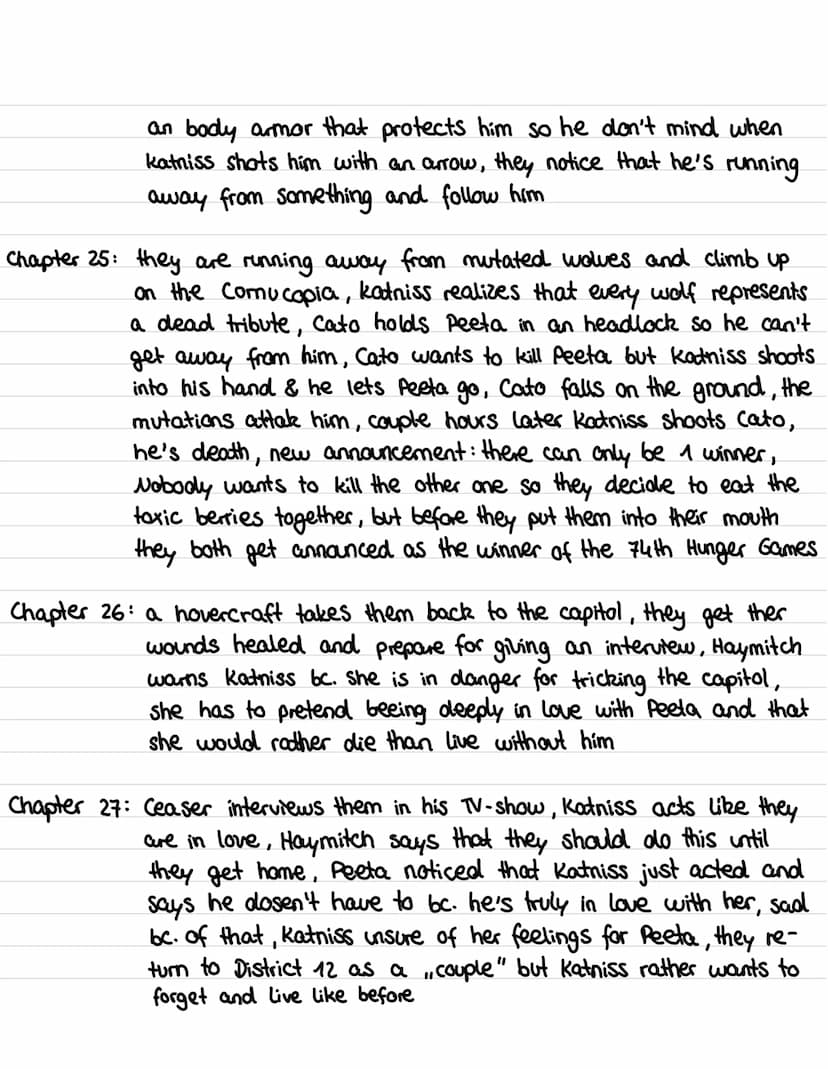 Reading Activity: Summary of each chapter
Part I
Chapter 1: Katniss goes hunting in the woods, life in the districts get's explained
(living