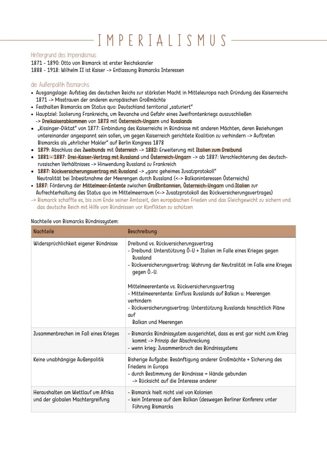 IMPERIALISMUS
Hintergrund des Imperialismus:
1871 1890: Otto von Bismarck ist erster Reichskanzler
1888-1918: Wilhelm II ist Kaiser -> Entla