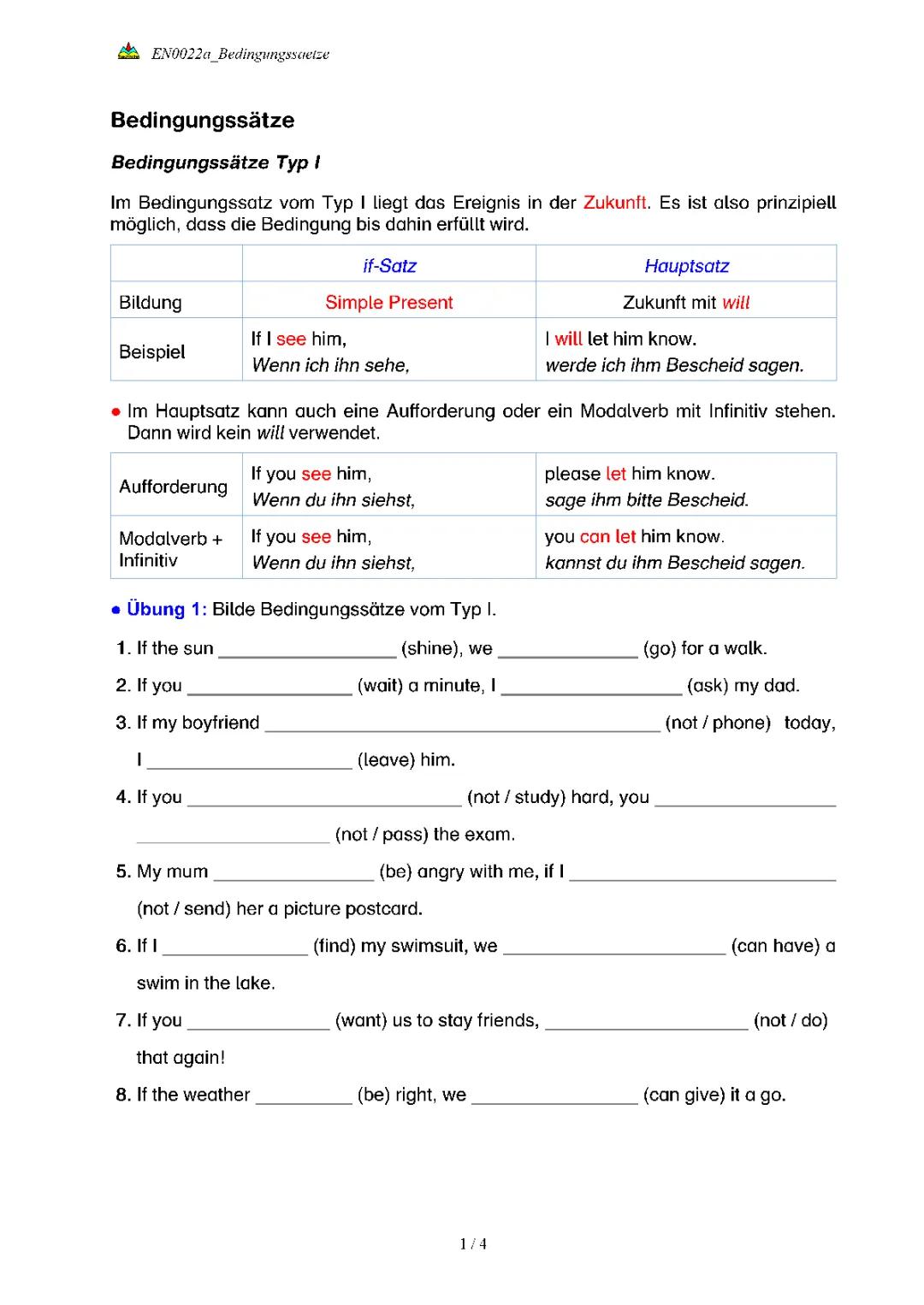 Fun Worksheets on If Clauses: Type 1 and 2 Exercises for Kids