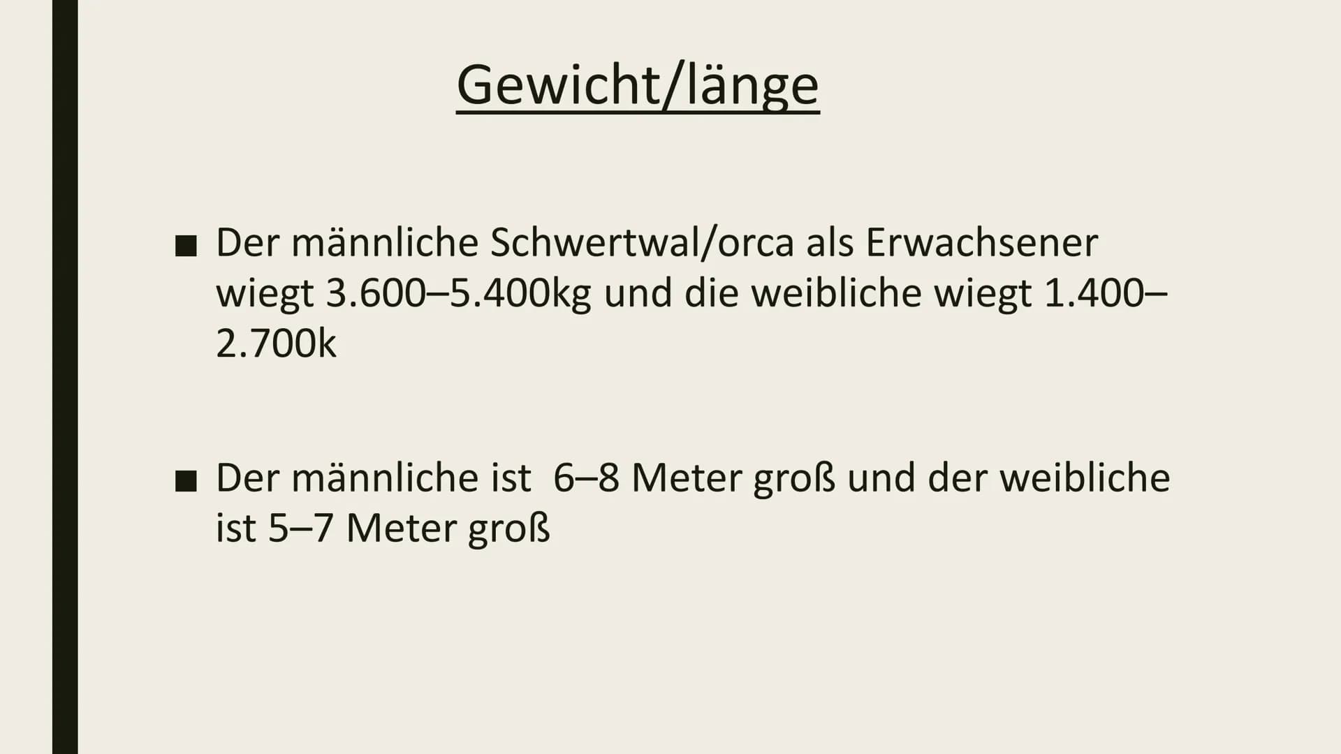 DIE ORCA Inhaltsverzeichnis
■ Gewicht/länge
Feinde
■Wie laut sie sind/wie tief sie tauchen
■ Wo sie leben/was sie essen
■ Schwangerschaft Ge