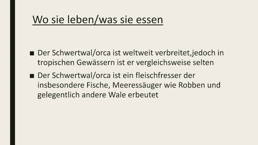 DIE ORCA Inhaltsverzeichnis
■ Gewicht/länge
Feinde
■Wie laut sie sind/wie tief sie tauchen
■ Wo sie leben/was sie essen
■ Schwangerschaft Ge
