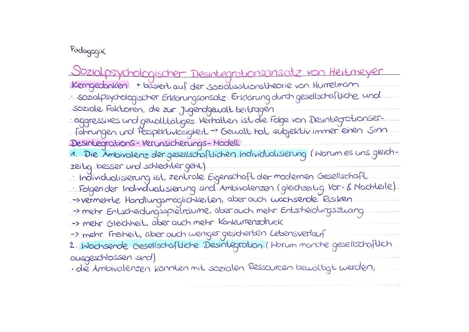 Podagogik
Sozialpsychologischer Desintegrationsansatz von Heitmeyer
Kergedanken: + basiert auf der Sozialisationstheorie von Hurrelmam.
• So