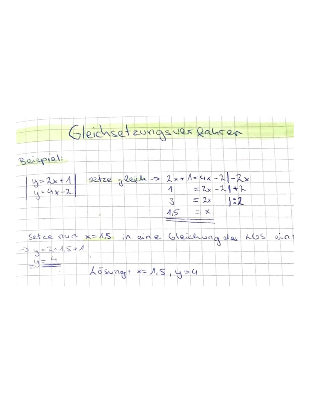 Verfahren:
so dass
Setze die beiden bleichungen gleich,
wir aus 2 Gleichungen mit 2 Variablen dann
1Gleichungssystem mit 1 Variablen er halt