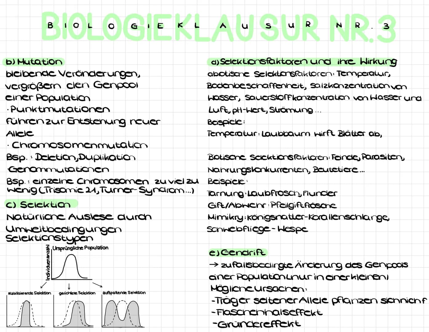 BIOCHEMISCHE EVOLUTIONSBELEGE
BIOLOGIEKLAUBUR NR.3
EVOLUTIONS FAKTOREN
a) Variation und Rekombination
Variation : Phäno-und genotypische
ver