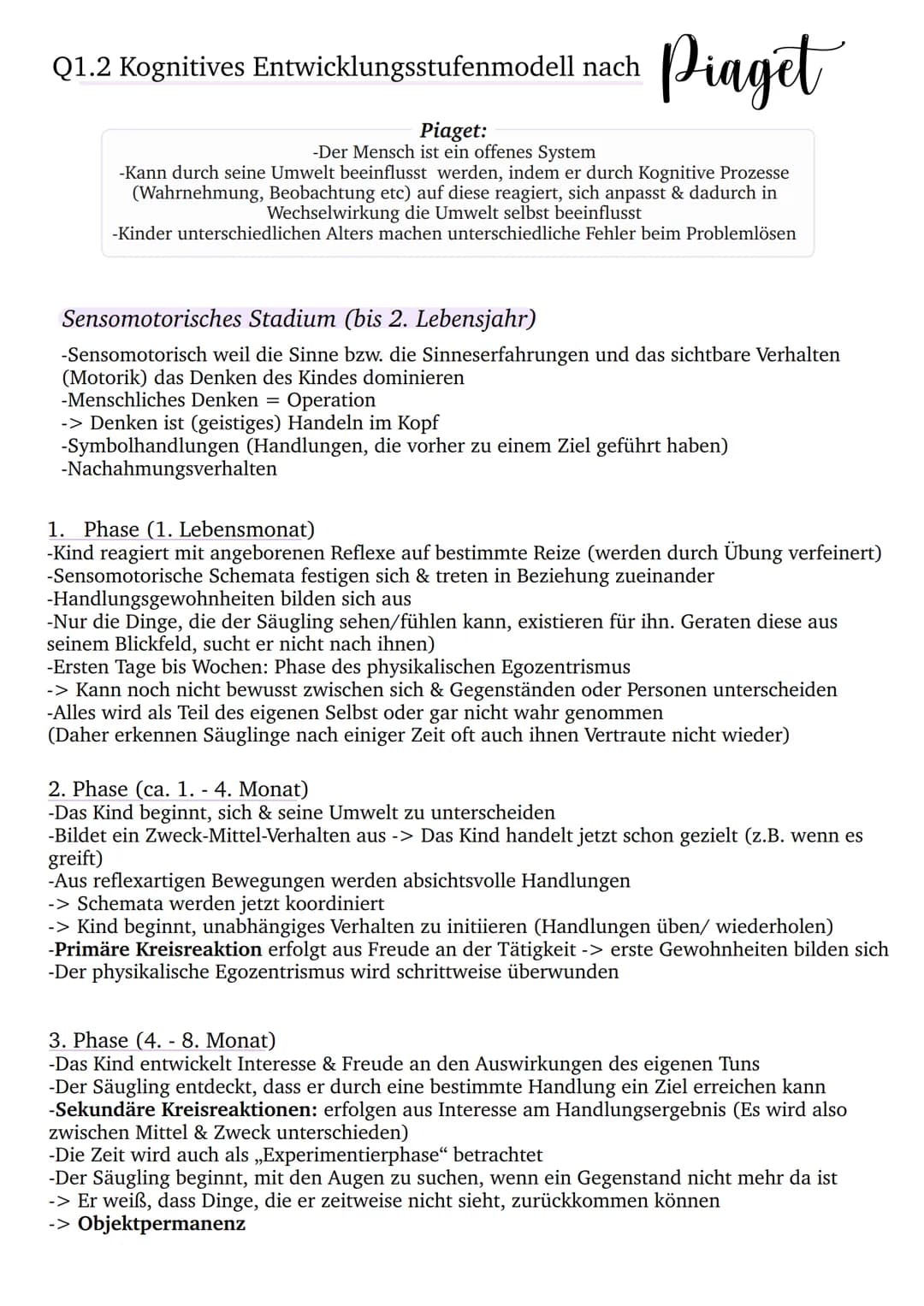Piaget
-Kann durch seine Umwelt beeinflusst werden, indem er durch Kognitive Prozesse
(Wahrnehmung, Beobachtung etc) auf diese reagiert, sic