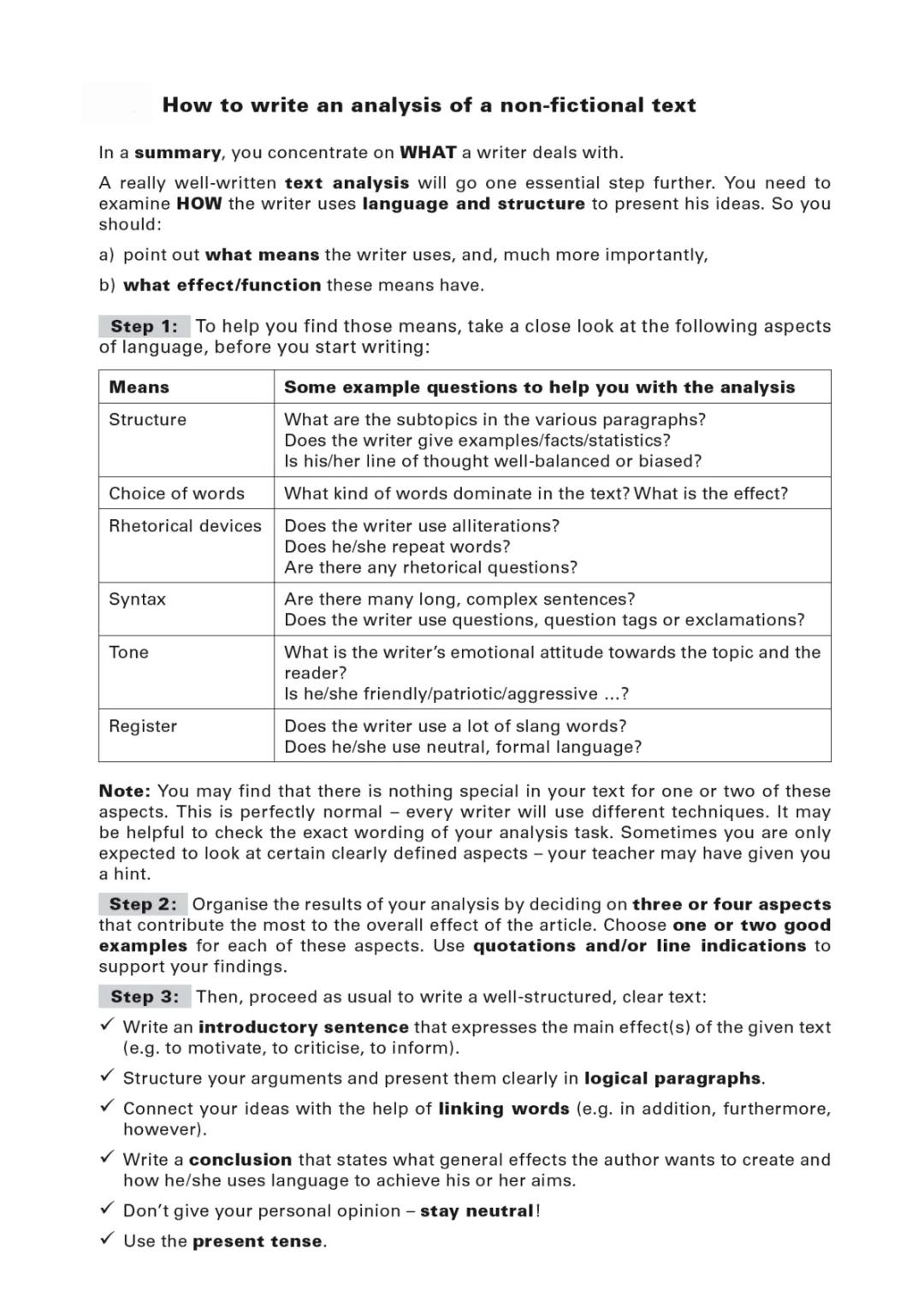 Non-Fictional Text Analysis Example PDF + Useful Phrases