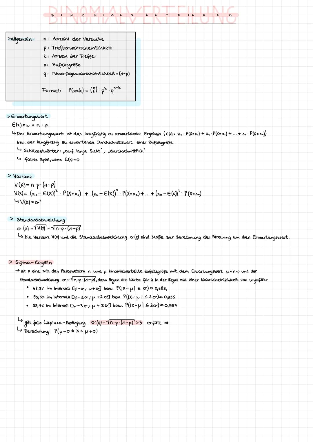 >allgemein
> Varianz
BIN
> Erwartungswert
E(x) = N = n ·p
Der Erwartungswert ist.
Formel:
> Standardabweichung
یا
با
ORIALY
А
n. Anzahl der 