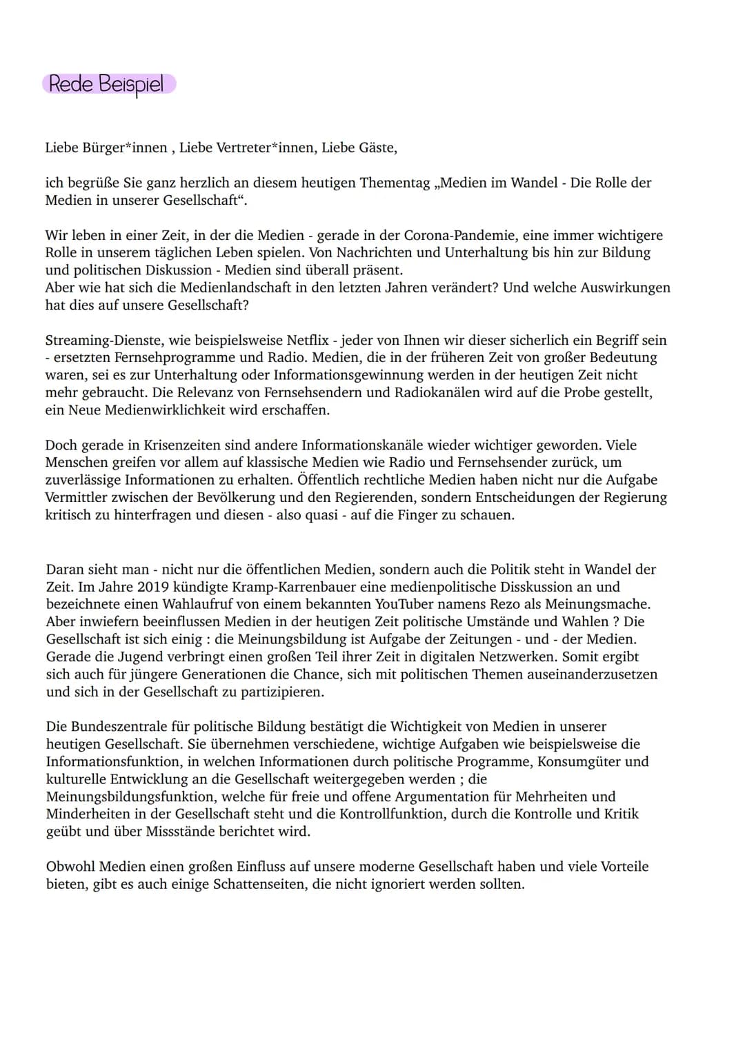 Sonstige Leistung - Argumentativer Text typ
Inhaltliche Schwerpunkte
› Massenmedien ( Wirkung medialer Welten auf Sprache, Denken und Handel