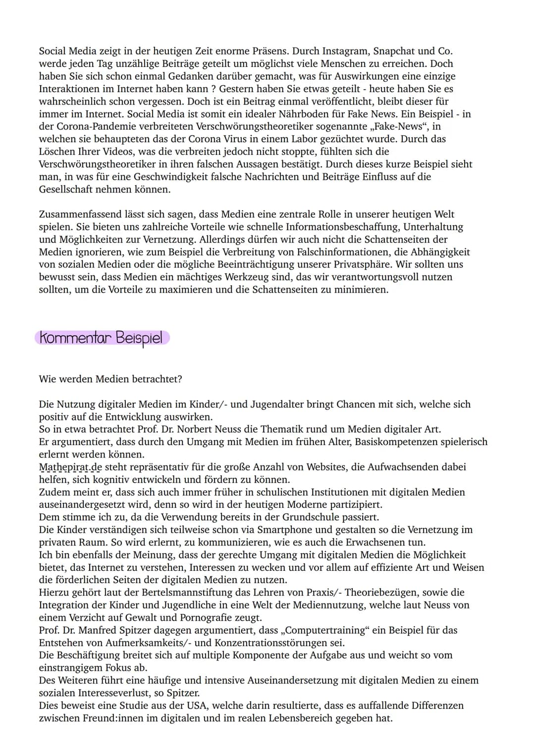 Sonstige Leistung - Argumentativer Text typ
Inhaltliche Schwerpunkte
› Massenmedien ( Wirkung medialer Welten auf Sprache, Denken und Handel
