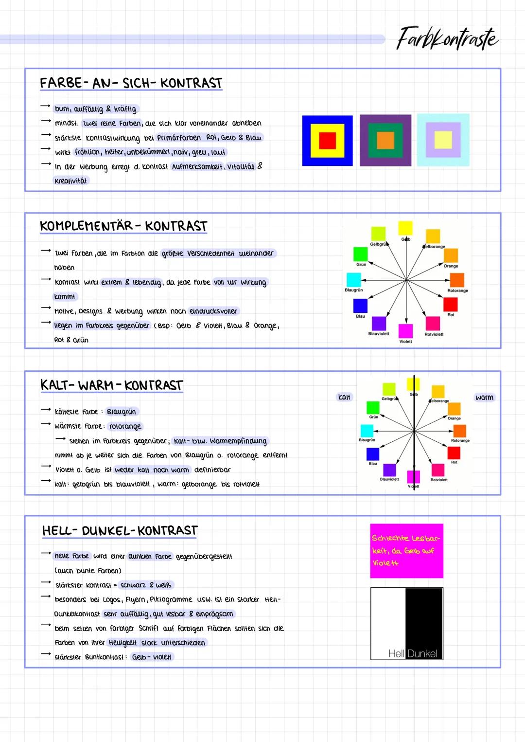 Farbkontraste

FARBE-ANSICH-KONTRAST
- bunt, auffällig & kräftig
- mindst. zwei reine Farben, die sich klar voneinander abheben.
- stärksie 