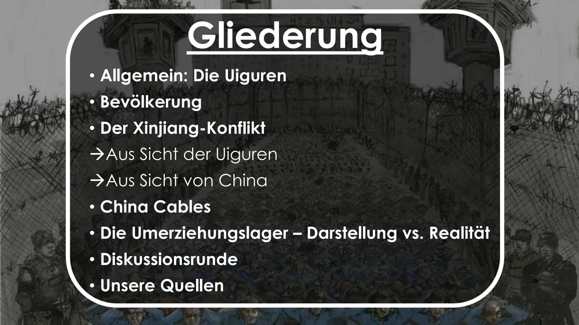 TOCAD
22
职业学中心
45
@
Die Uiguren
Eine unterdrückte, muslimische
Minderheit in China ●
●
Gliederung
●
• Der Xinjiang-Konflikto
Aus Sicht der U