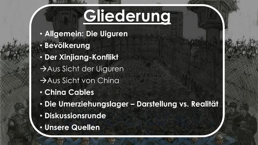 TOCAD
22
职业学中心
45
@
Die Uiguren
Eine unterdrückte, muslimische
Minderheit in China ●
●
Gliederung
●
• Der Xinjiang-Konflikto
Aus Sicht der U