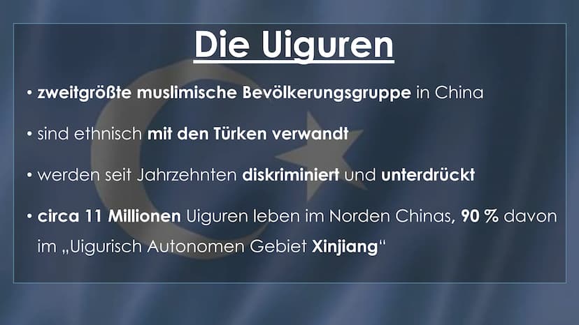 TOCAD
22
职业学中心
45
@
Die Uiguren
Eine unterdrückte, muslimische
Minderheit in China ●
●
Gliederung
●
• Der Xinjiang-Konflikto
Aus Sicht der U