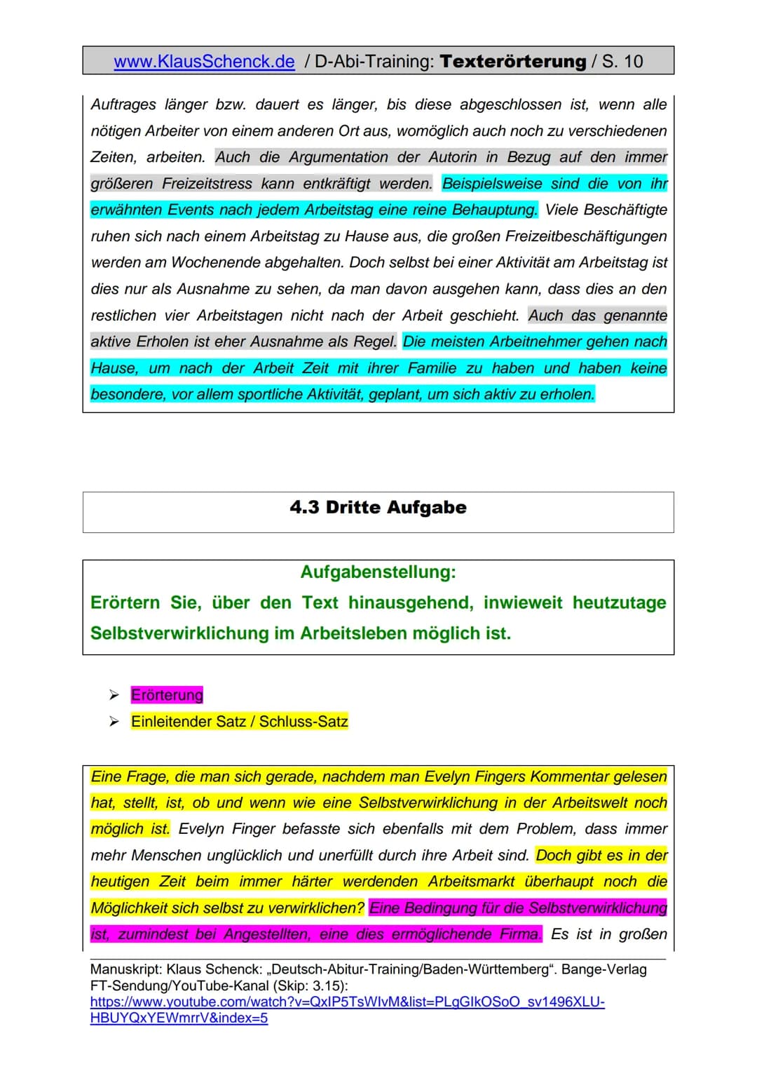 www.KlausSchenck.de / D-Abi-Training: Texterörterung / S. 1
Texterörterung (Aufgabe V)
Was sind die Anforderungen einer Texterörterung auch 