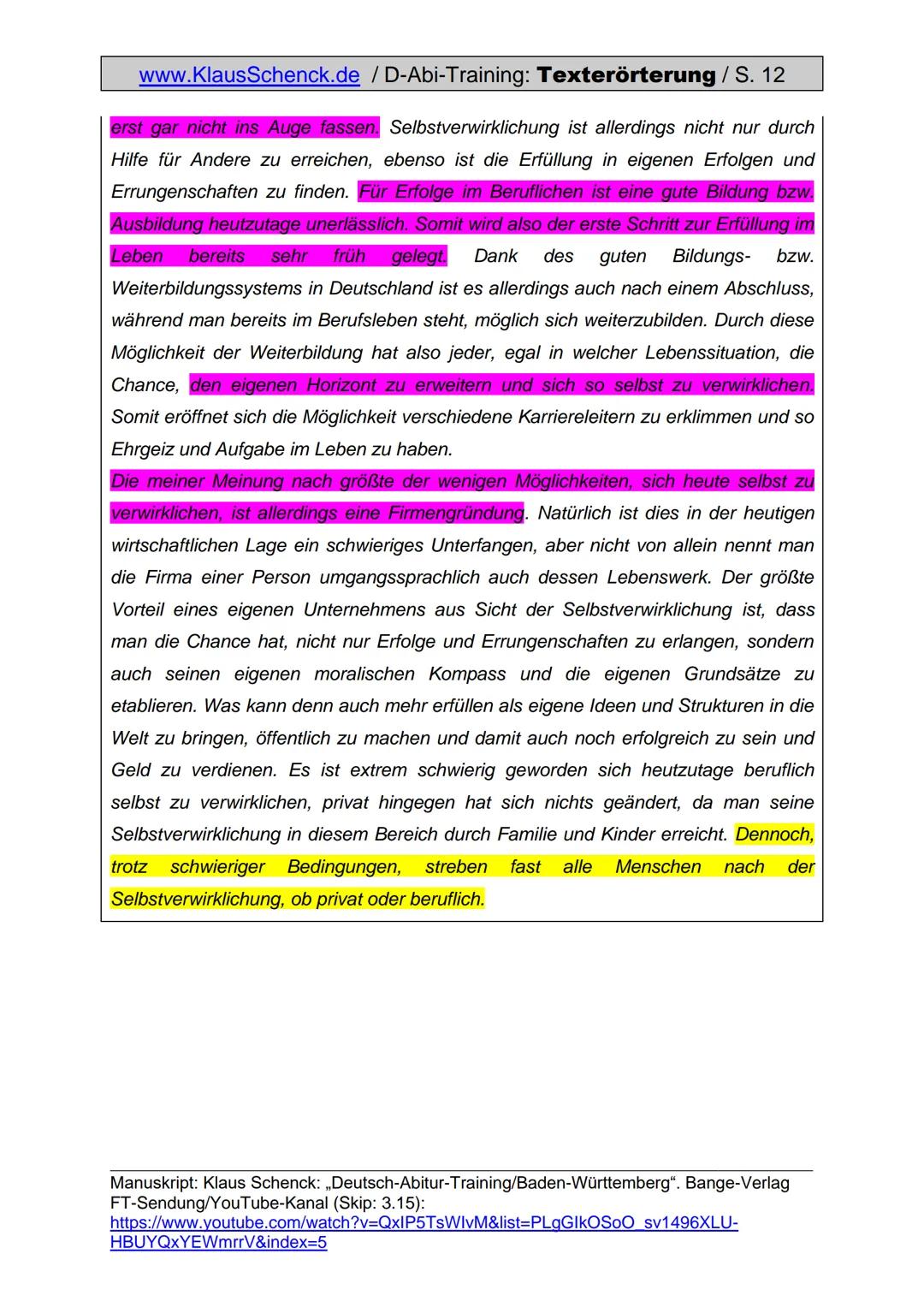 www.KlausSchenck.de / D-Abi-Training: Texterörterung / S. 1
Texterörterung (Aufgabe V)
Was sind die Anforderungen einer Texterörterung auch 