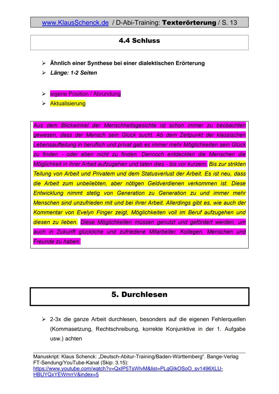 www.KlausSchenck.de / D-Abi-Training: Texterörterung / S. 1
Texterörterung (Aufgabe V)
Was sind die Anforderungen einer Texterörterung auch 