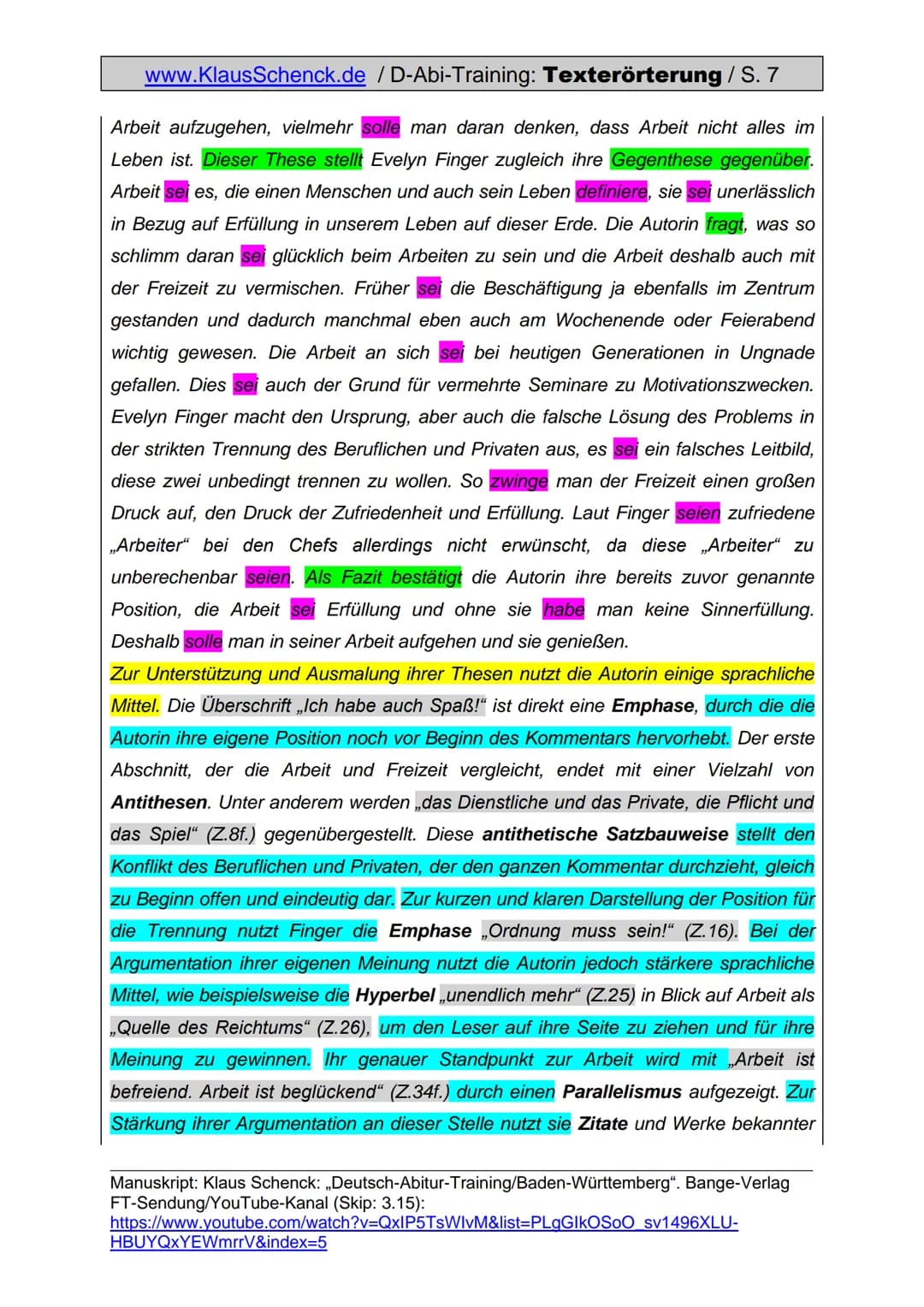 www.KlausSchenck.de / D-Abi-Training: Texterörterung / S. 1
Texterörterung (Aufgabe V)
Was sind die Anforderungen einer Texterörterung auch 