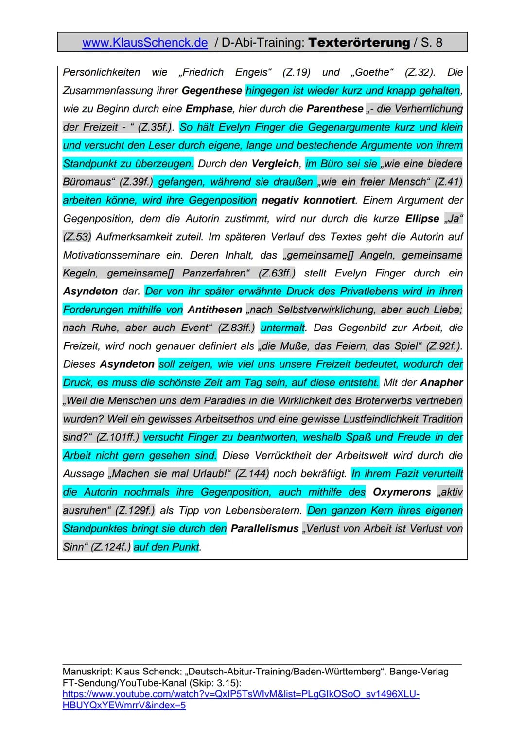 www.KlausSchenck.de / D-Abi-Training: Texterörterung / S. 1
Texterörterung (Aufgabe V)
Was sind die Anforderungen einer Texterörterung auch 