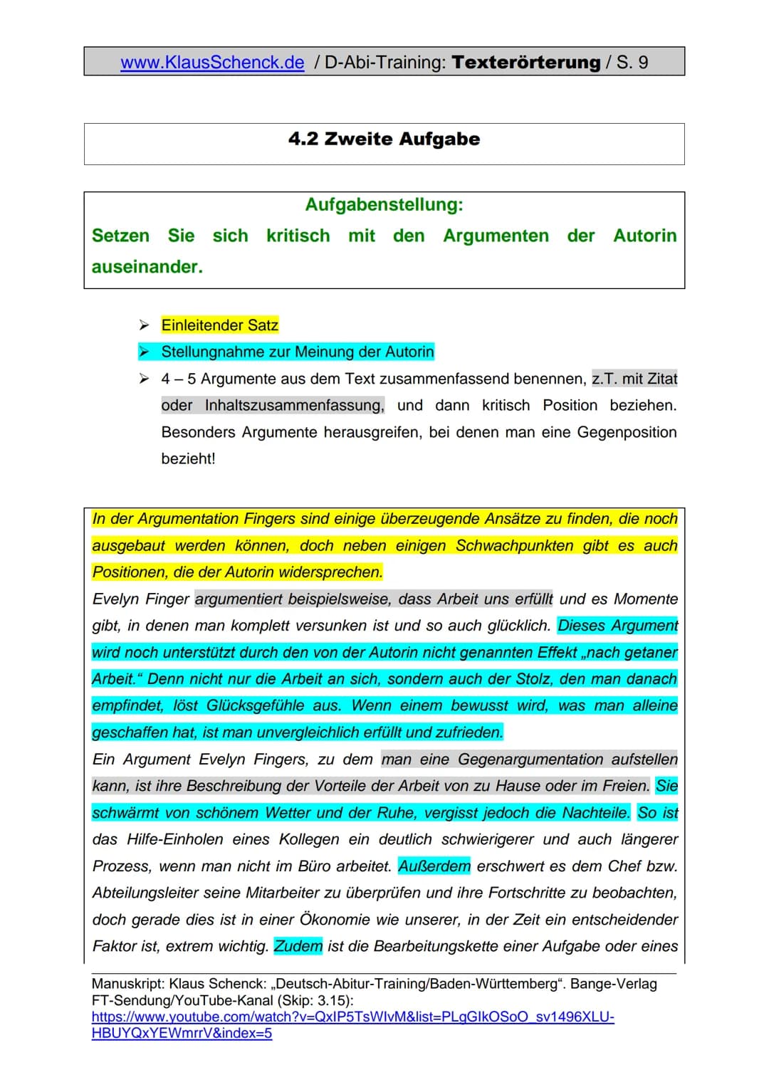 www.KlausSchenck.de / D-Abi-Training: Texterörterung / S. 1
Texterörterung (Aufgabe V)
Was sind die Anforderungen einer Texterörterung auch 