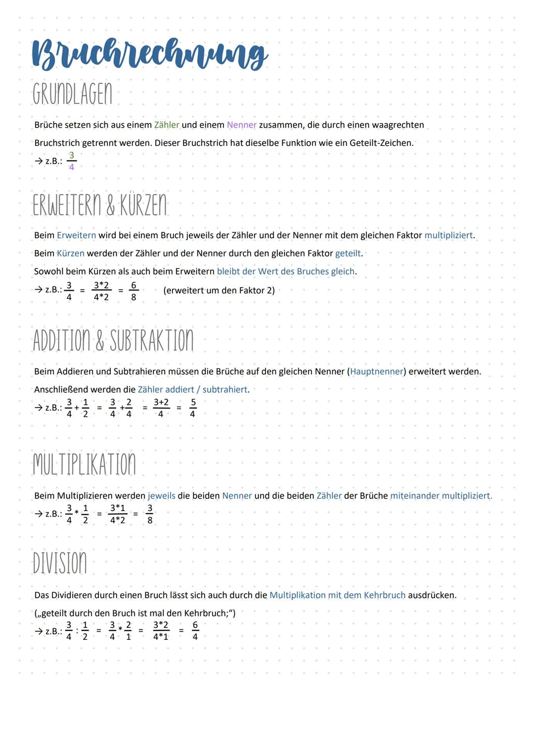 # Bruchrechnung

GRUNDLAGEN

Brüche setzen sich aus einem Zähler und einem Nenner zusammen, die durch einen waagrechten
Bruchstrich getrennt