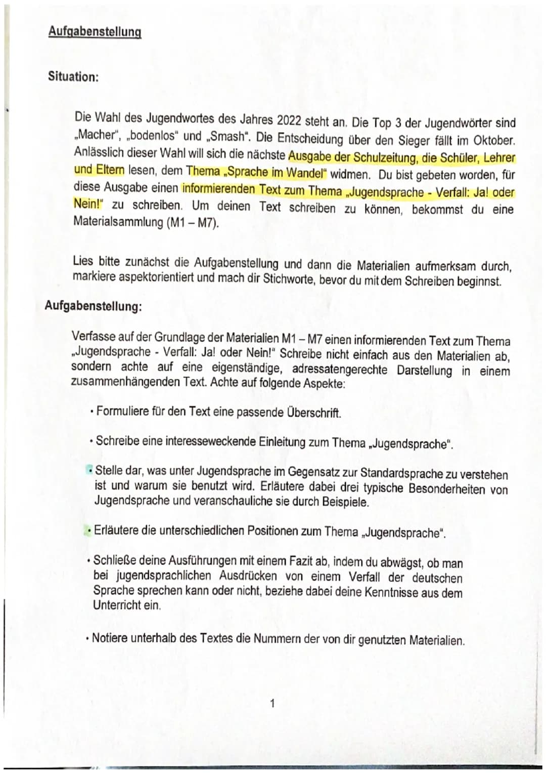 Aufgabenstellung
Situation:
Die Wahl des Jugendwortes des Jahres 2022 steht an. Die Top 3 der Jugendwörter sind
„Macher", "bodenlos" und „Sm