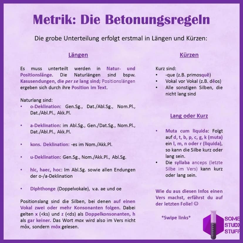 Metrik: Der Hexameter
1|25|-|-|-|25
So sieht ein Hexameter aus. Dabei symbolisiert - eine Länge und U eine Kürze. Der Akzent symbolisiert
de