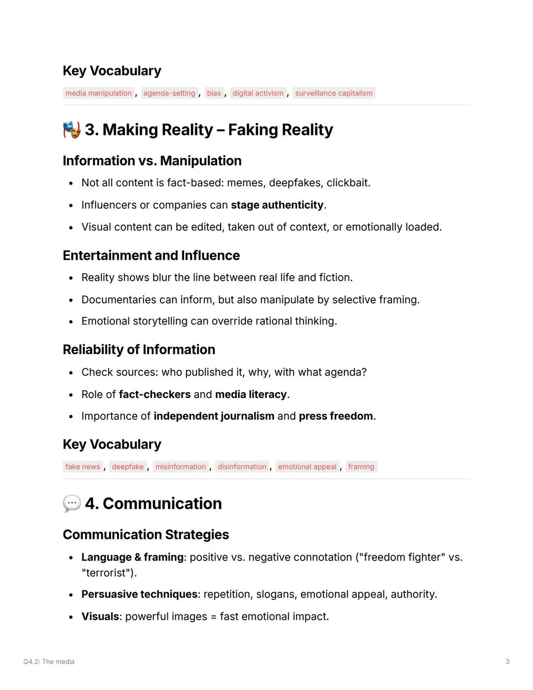Q4.2: The media
✔diversity of the media (Vielfältigkeit der Medien): [...] insbesondere traditional
and modern media z. B. Veränderungen in 