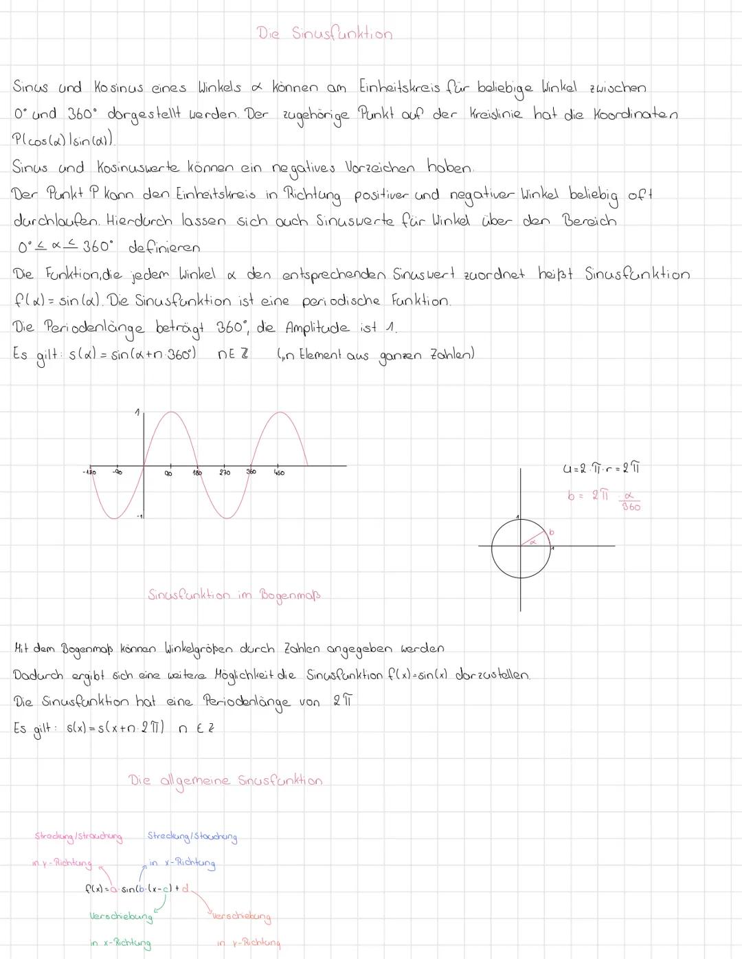 # Die Sinusfunktion.

Sinus und Kosinus eines Winkels a können am Einheitskreis für beliebige Winkel zwischen
0° und 360° dorgestellt werden