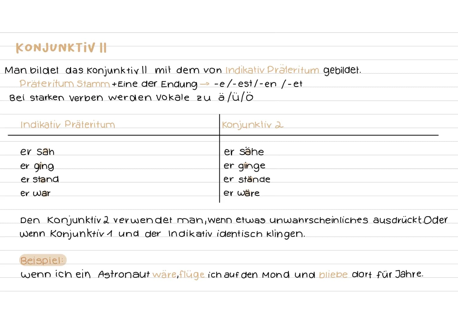 KONJUNKTIV I
Man bildet das konjunktiv 1 mit dem Verbstamm und der Personalendung
personalpr.
Indikativ Präsens
1. P. Singular ich komm
2. P