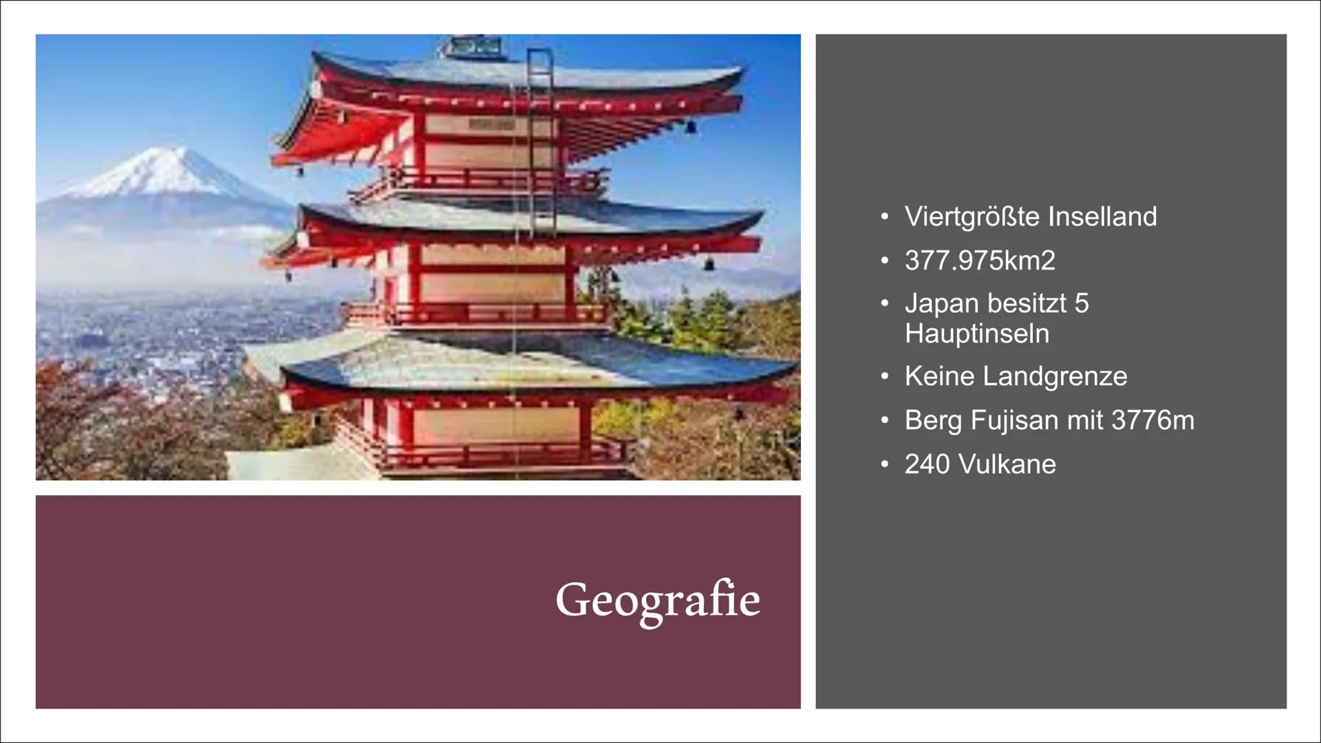 Japan
Selen Can
Herr Pfeifer
10A
Erdkunde Gliederung
1. Allgemein
2. Geografie
3. Klima
4.
5.
6.
7.
8.
9.
10. Verhaltensregeln
11. Top8 Sehe