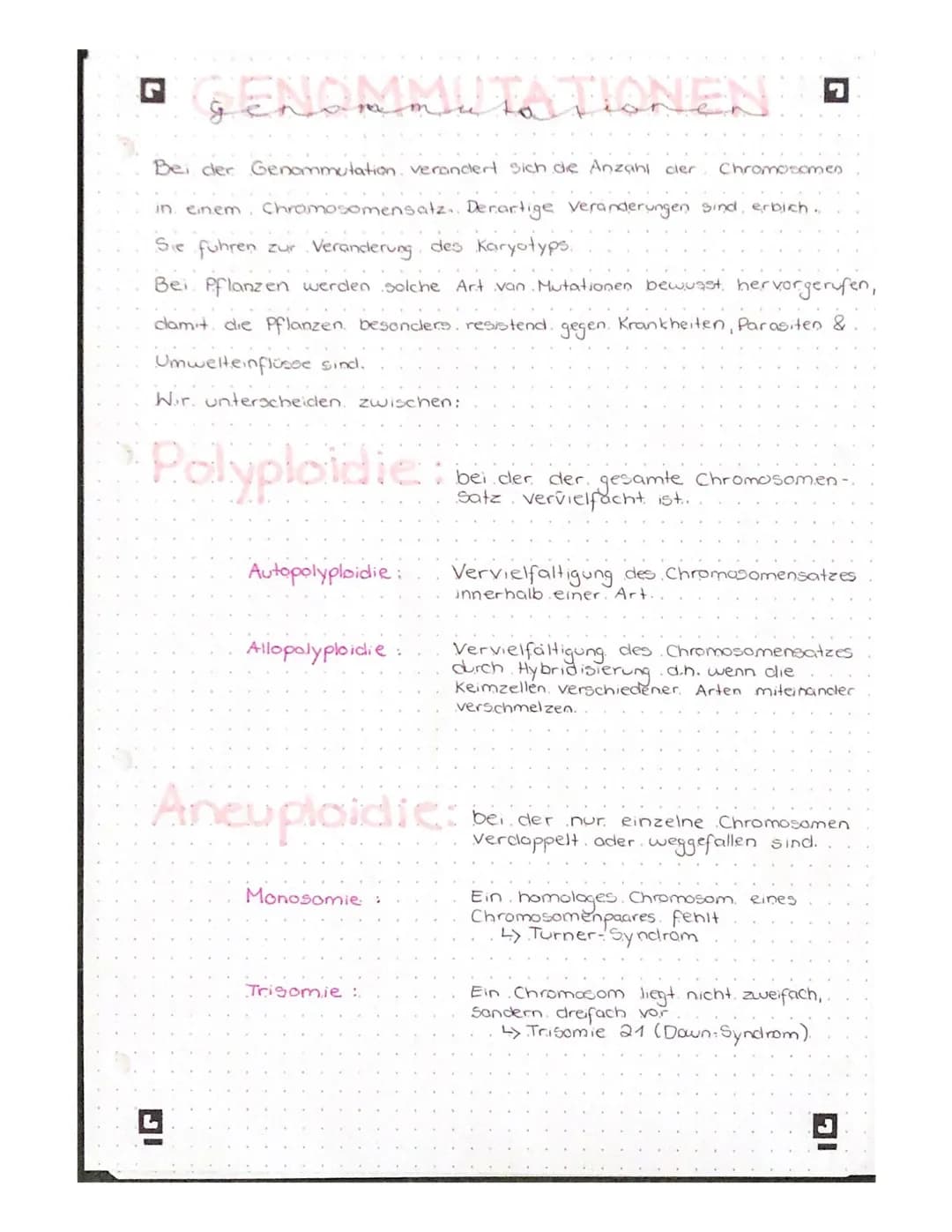 □ GENOMMUTATIONEN D
Bei der Genommutation. verandert sich die Anzahl der Chromosomen
in einem Chromosomensatz. Derartige Veränderungen sind,