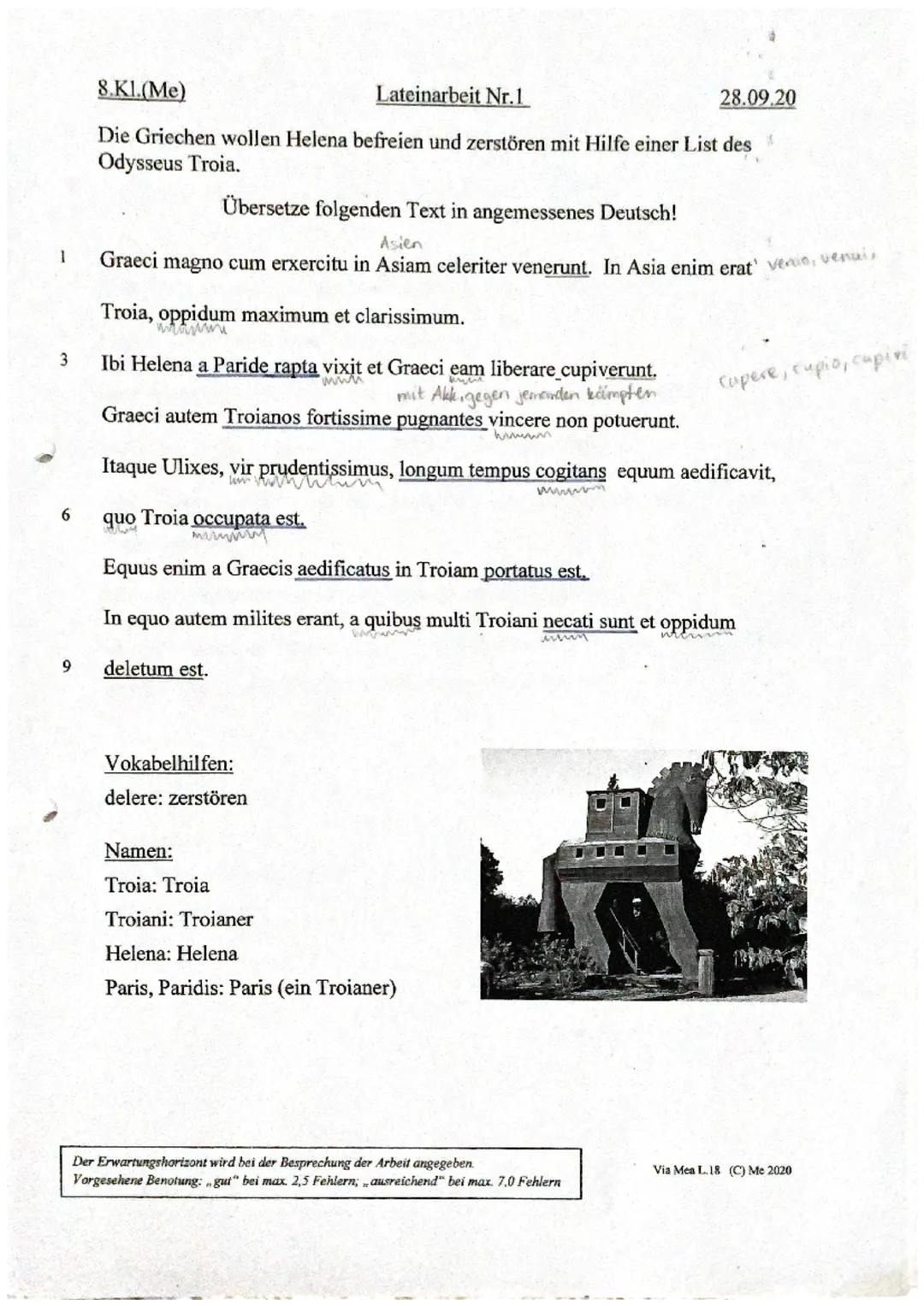 6.Kl. (Me)
Lateinarbeit Nr.1
17.10.18

Alle Lösungen müssen ins Arbeitsheft geschrieben werden!!!

1.) Übersetze folgende Sätze ins Deutsche