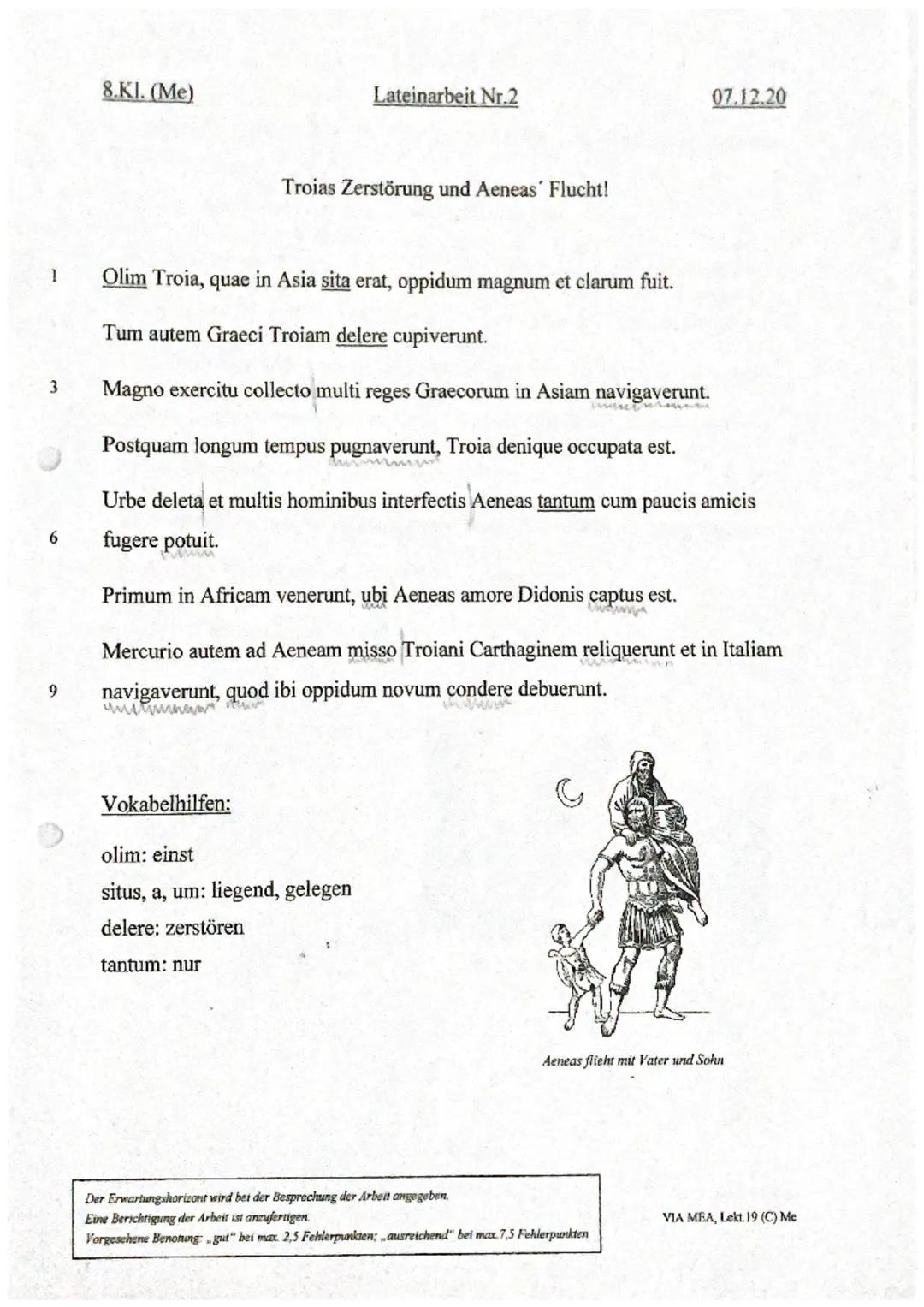 6.Kl. (Me)
Lateinarbeit Nr.1
17.10.18

Alle Lösungen müssen ins Arbeitsheft geschrieben werden!!!

1.) Übersetze folgende Sätze ins Deutsche