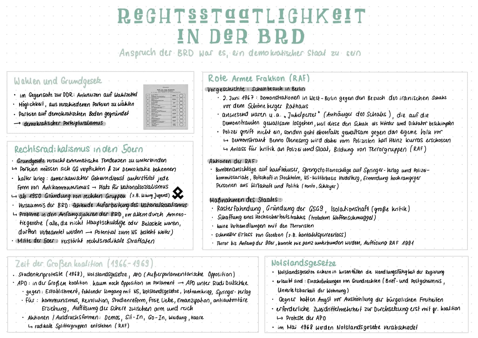 RECHTSSTAATLICHKEIT
IN DER BRD
Anspruch der BRD war es, ein demokratischer Staat zu sein
Wahlen und Grundgesetz
• im Gegensatz zur DDR: Ankr