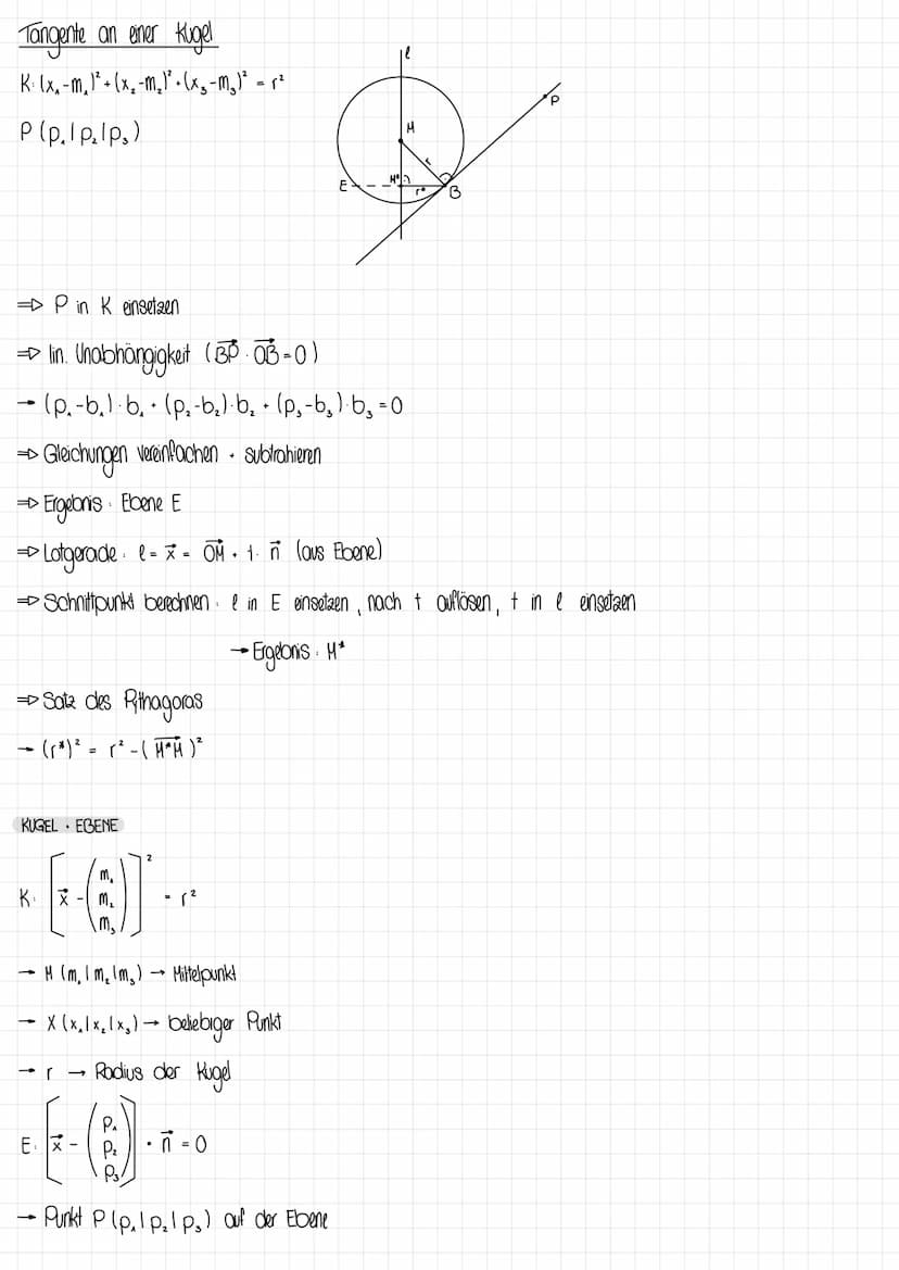 PUNKT
Kugeln
+
K: (x₁ - m₂ 1² + (x₂ − M₂ ) ² + (x₂ - m₂ )² = (²
• M (m₂ 1 m₂ (m₂)
Mittelpunkt
→ X (x₂1x₂1x₂)→ beliebiger Punkt
Radius der Ku