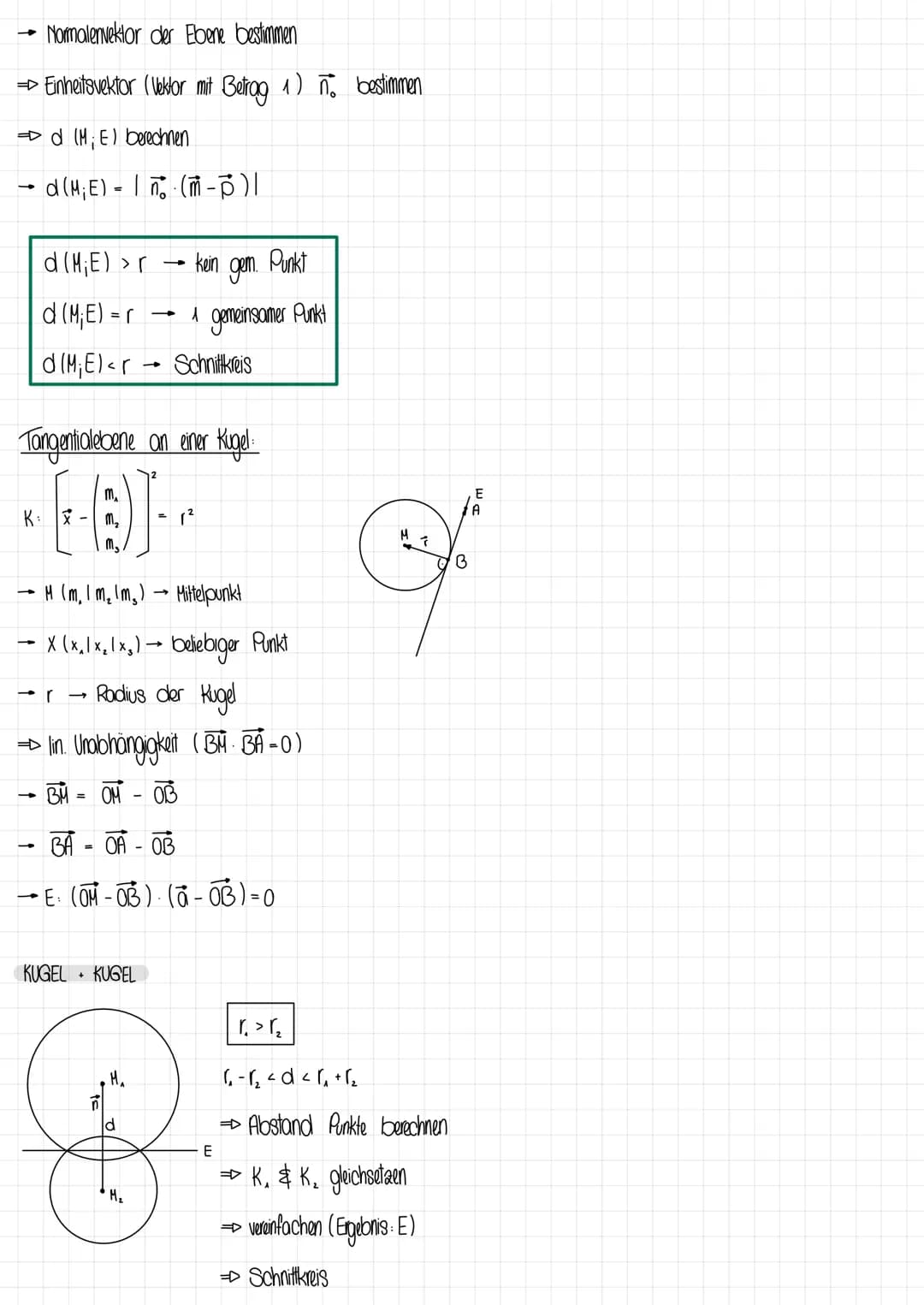 PUNKT
Kugeln
+
K: (x₁ - m₂ 1² + (x₂ − M₂ ) ² + (x₂ - m₂ )² = (²
• M (m₂ 1 m₂ (m₂)
Mittelpunkt
→ X (x₂1x₂1x₂)→ beliebiger Punkt
Radius der Ku