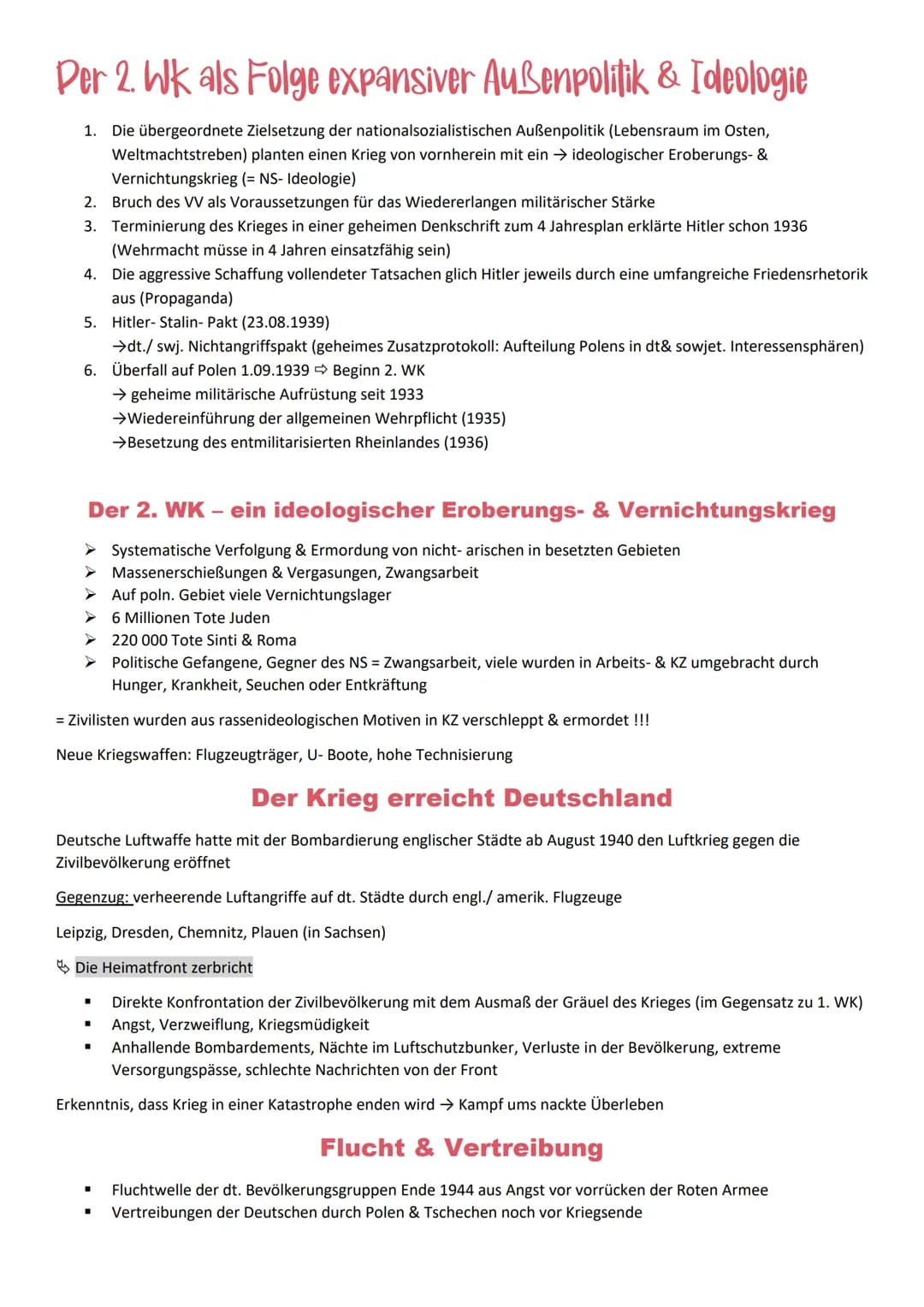 Per 2. Wk als Folge expansiver Außenpolitik & Ideologie
1. Die übergeordnete Zielsetzung der nationalsozialistischen Außenpolitik (Lebensrau