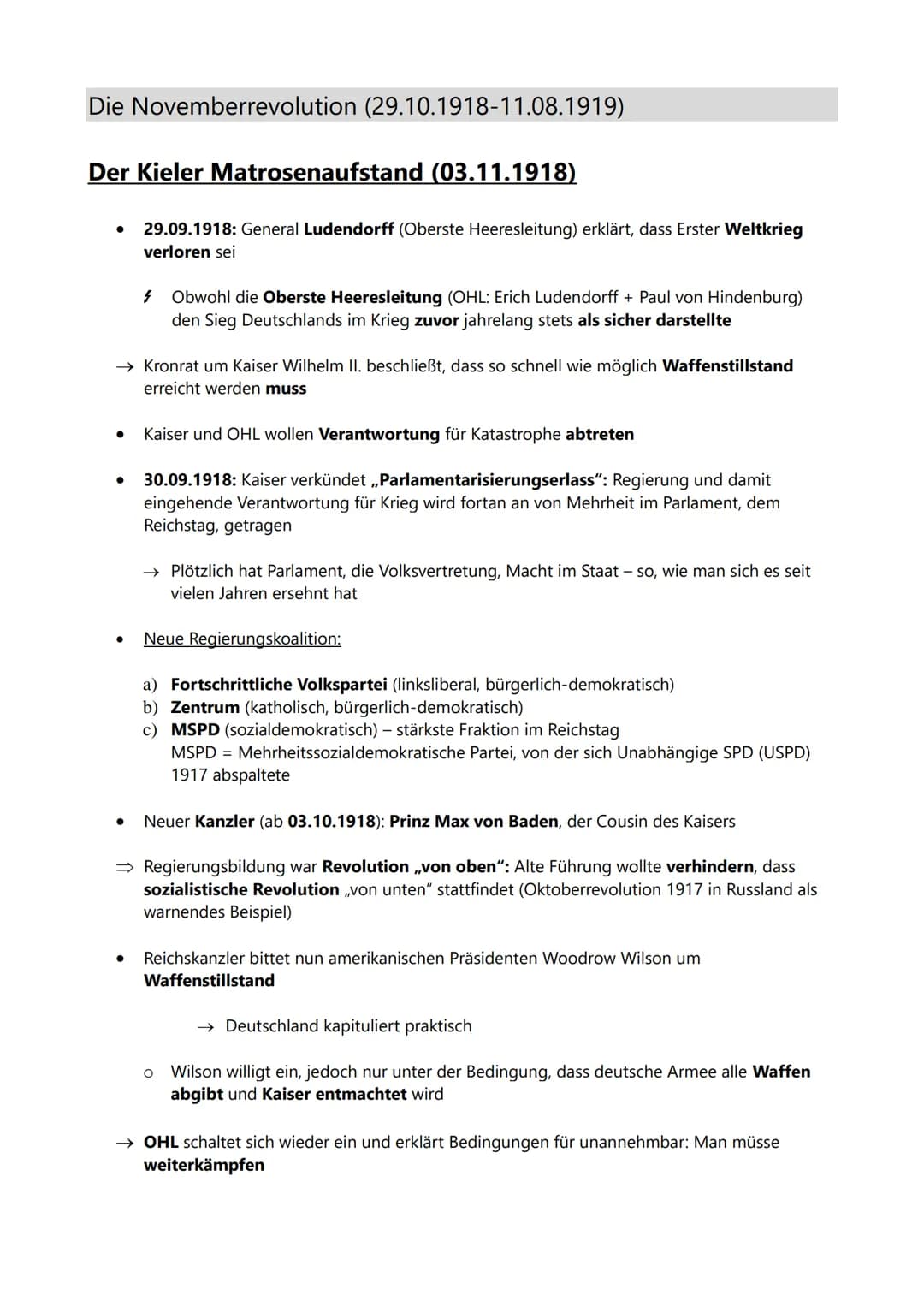Die Novemberrevolution (29.10.1918-11.08.1919)
Der Kieler Matrosenaufstand (03.11.1918)
●
→ Kronrat um Kaiser Wilhelm II. beschließt, dass s